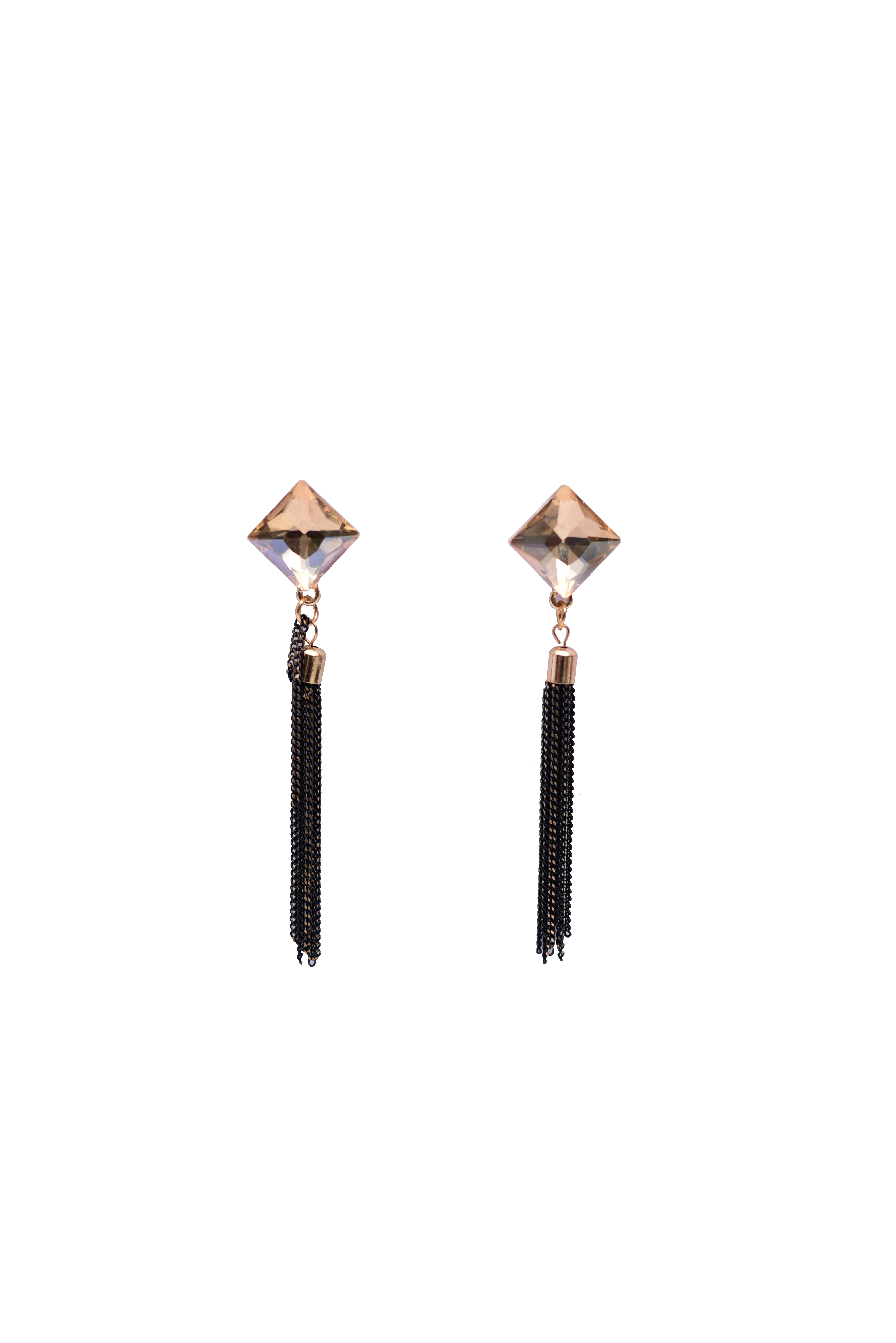Namokriti Stylish Square Crystal Dangle Earrings with Trendy Black Tassels